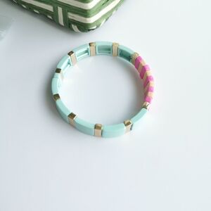 Roxanne Assoulin Rainbow Brite Stretch Bracelet Gold Light Blue Pink And Orange
